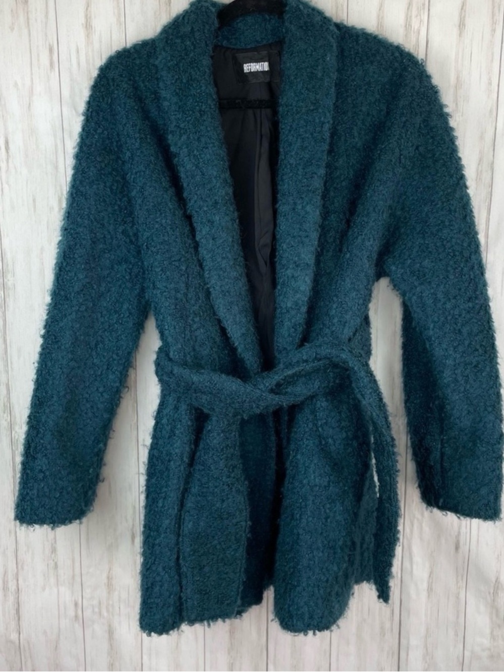 Reformation Teal Teddy Coat Jacket Size Small